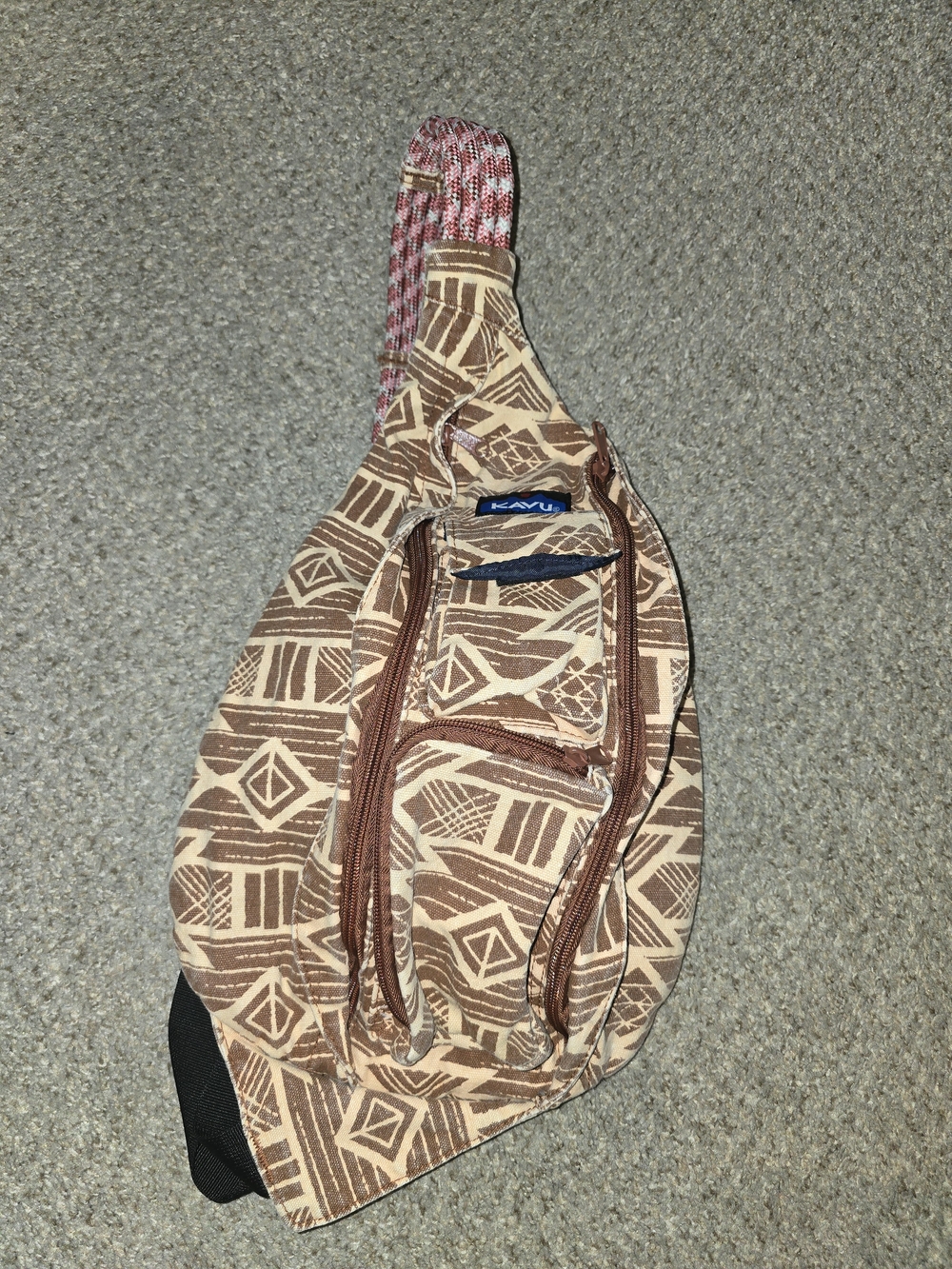 KAVU Brown & Tan Patterned Sling Rope Bag